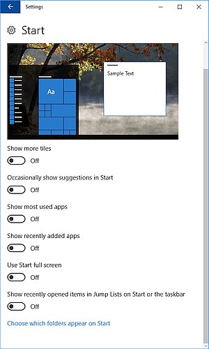 Windows 10 Start menu Options